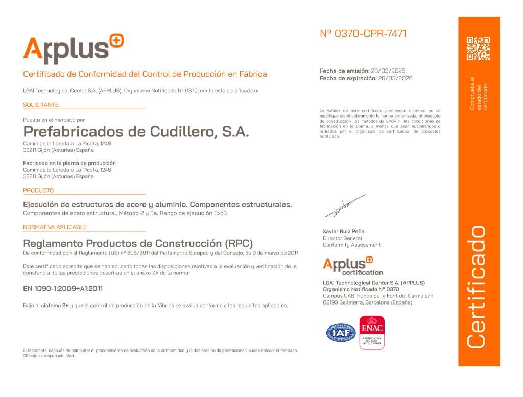 Certificado de conformidad del Control de Producción en Fábrica